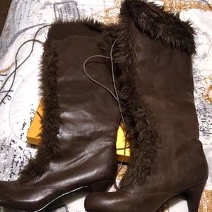 Brown faux fur leather boots